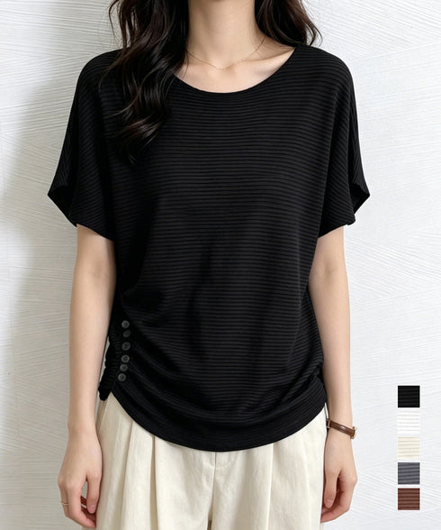 サマーニットトップス ドルマンスリーブ夏 レディース クルーネック ニットトップス 着やせニットTシャツ 大人カジュアル サマーセーター 韓国風ニットプルオーバー 85YN-900634