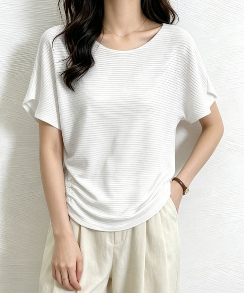サマーニットトップス ドルマンスリーブ夏 レディース クルーネック ニットトップス 着やせニットTシャツ 大人カジュアル サマーセーター 韓国風ニットプルオーバー 85YN-900634