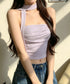 ラインストーンベアトップ きれいめ 夏服 チューブトップ レディース スカーフ付き ギャザー 2点セット ショート丈 肌見せ 韓国風 フェミニン カジュアル 85YN-900635