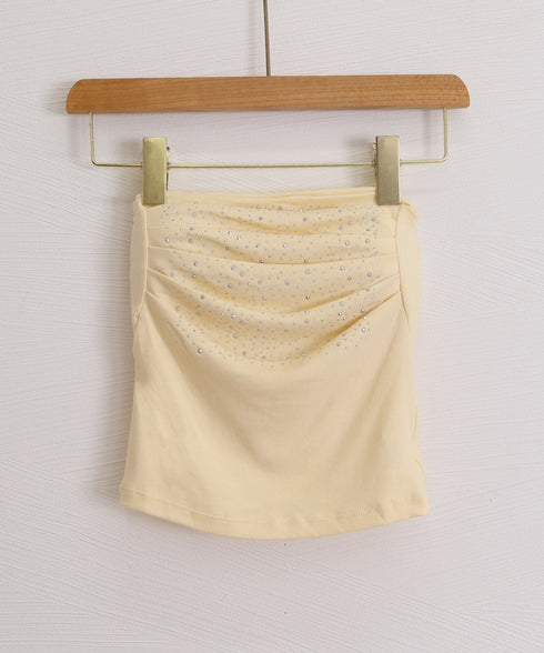 ラインストーンベアトップ きれいめ 夏服 チューブトップ レディース スカーフ付き ギャザー 2点セット ショート丈 肌見せ 韓国風 フェミニン カジュアル 85YN-900635