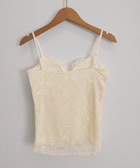 レースキャミソールパッド付きインナー夏服 レディース フロントリボンキャミ おしゃれブラトップ 着回し フェミニンブラキャミ 韓国風 肌見せインナートップス重ね着 85YN-900636