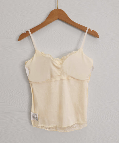レースキャミソールパッド付きインナー夏服 レディース フロントリボンキャミ おしゃれブラトップ 着回し フェミニンブラキャミ 韓国風 肌見せインナートップス重ね着 85YN-900636
