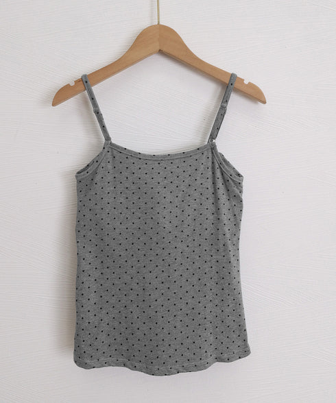 ドット柄キャミソール カップ付き 夏服 レディース インナーキャミ フェミニンキャミトップス フロントリボン スリムフィットキャミ 韓国風 大人可愛いインナー 85YN-900637