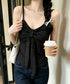 ドット柄キャミソール カップ付き 夏服 レディース インナーキャミ フェミニンキャミトップス フロントリボン スリムフィットキャミ 韓国風 大人可愛いインナー 85YN-900637
