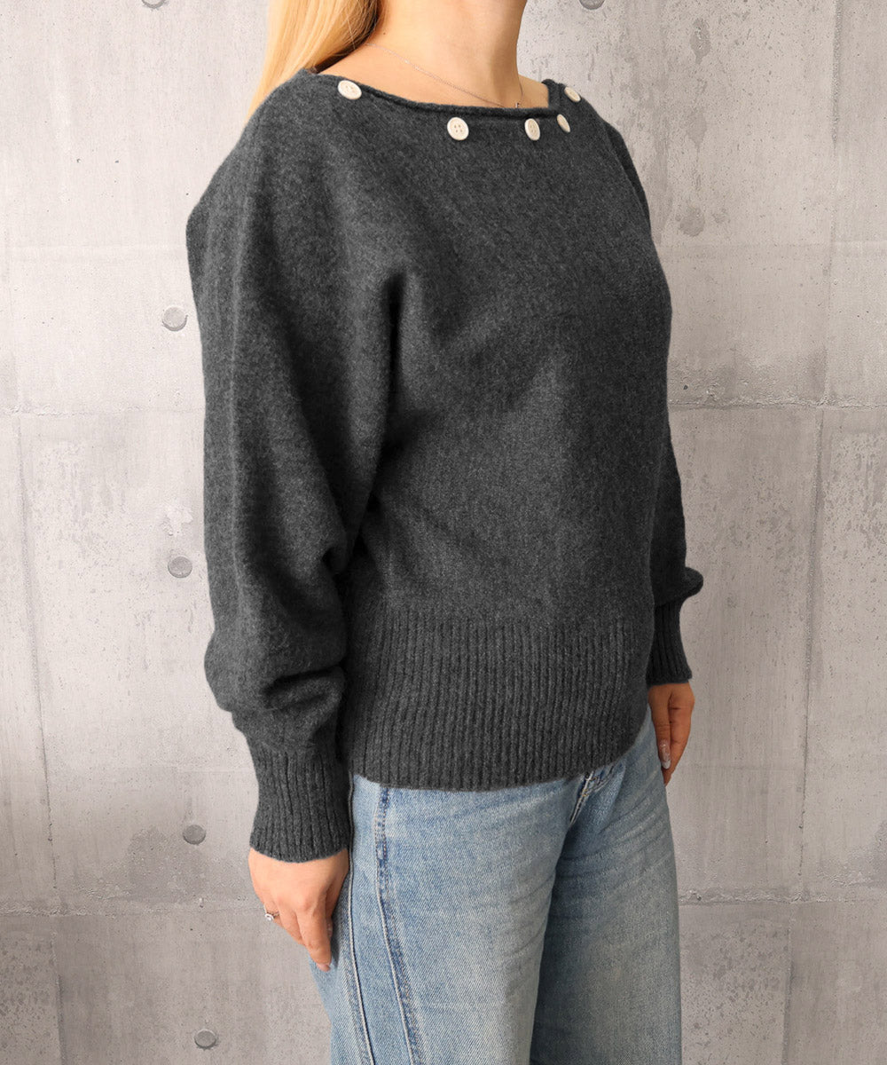 オフショルダー ニットトップス韓国風秋服