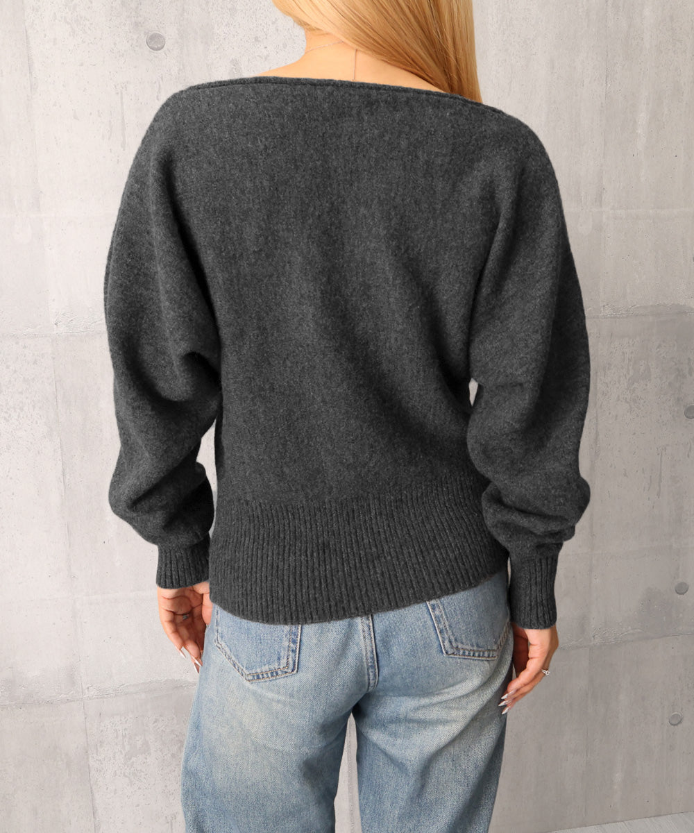 オフショルダー ニットトップス韓国風秋服