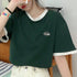 バイカラーTシャツ 韓国半袖 カジュアル おしゃれ ロゴ カットソー レディース クルーネック シンプル 夏服 トップス 可愛い プルオーバー スポーティー可愛い 86BAOMEI-001