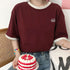 バイカラーTシャツ 韓国半袖 カジュアル おしゃれ ロゴ カットソー レディース クルーネック シンプル 夏服 トップス 可愛い プルオーバー スポーティー可愛い 86BAOMEI-001