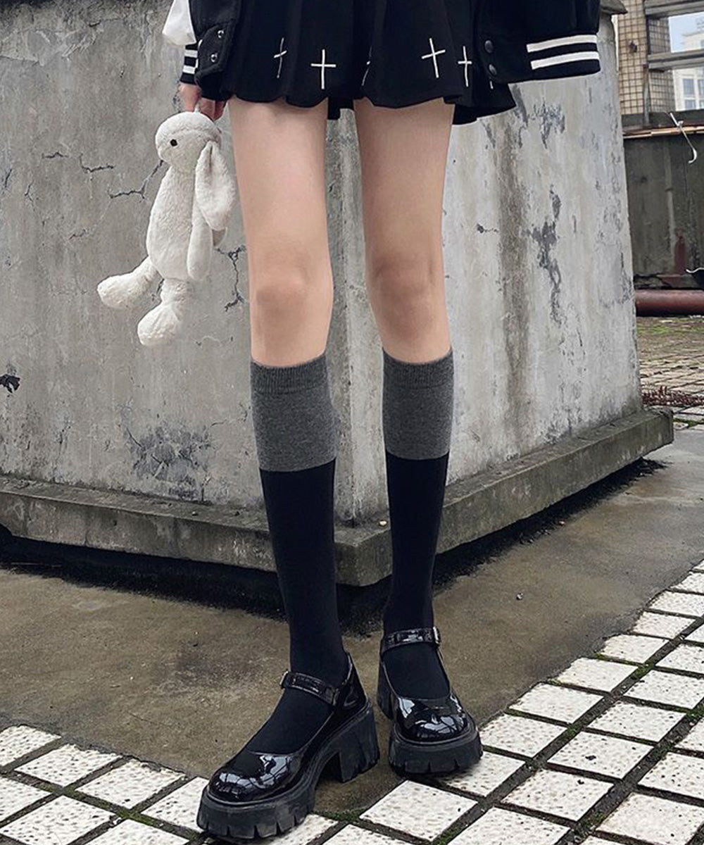 ニーハイソックス バイカラーレッグウェア 薄手*ショート
