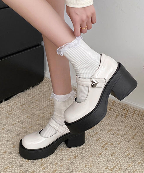 厚底ローファー韓国風 レディース美脚くつ 太ヒールパンプス 歩きやすい 厚底シューズ チャンキーヒール PUレザー靴 疲れない おしゃれ ドレスシューズ メイド靴 86GCHUANG-001