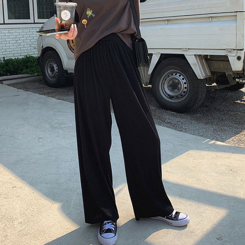 プリーツパンツ セルフカットワイドパンツ レディース ハイウエスト ストレートパンツ 体型カバーイージーパンツ 着やせ ロングパンツ ウエストゴム ボトムス 無地 86HANSHU-001