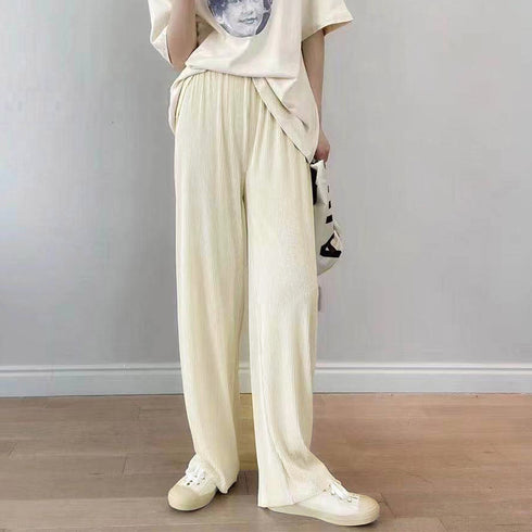プリーツパンツ セルフカットワイドパンツ レディース ハイウエスト ストレートパンツ 体型カバーイージーパンツ 着やせ ロングパンツ ウエストゴム ボトムス 無地 86HANSHU-001