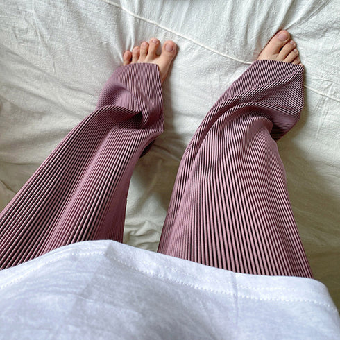 プリーツパンツ セルフカットワイドパンツ レディース ハイウエスト ストレートパンツ 体型カバーイージーパンツ 着やせ ロングパンツ ウエストゴム ボトムス 無地 86HANSHU-001