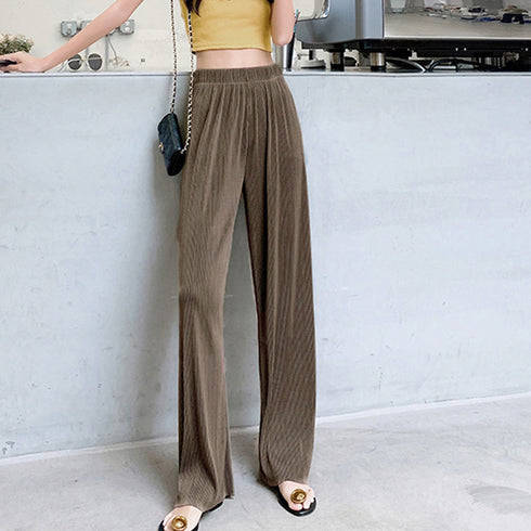 プリーツパンツ セルフカットワイドパンツ レディース ハイウエスト ストレートパンツ 体型カバーイージーパンツ 着やせ ロングパンツ ウエストゴム ボトムス 無地 86HANSHU-001