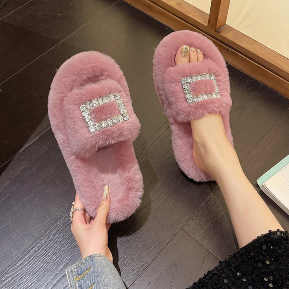ファーサンダル レディースファースリッパ くすみピンク