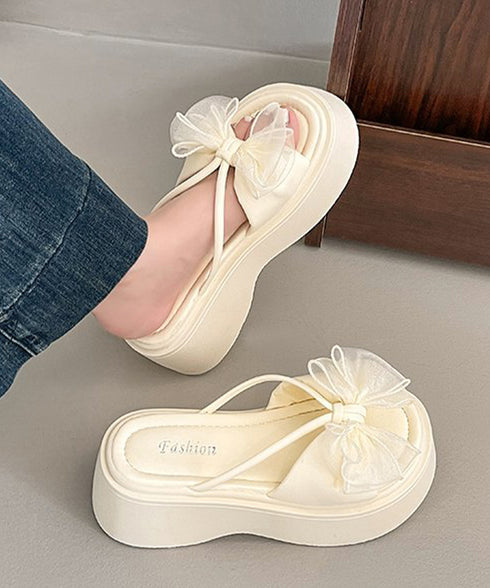 ビッグリボン厚底サンダル 履きやすい夏靴 レディース 歩きやすい チュールリボンコンフォートサンダル ボリュームソールミュールサンダル 大人可愛いフラットサンダル 86JIANL-061