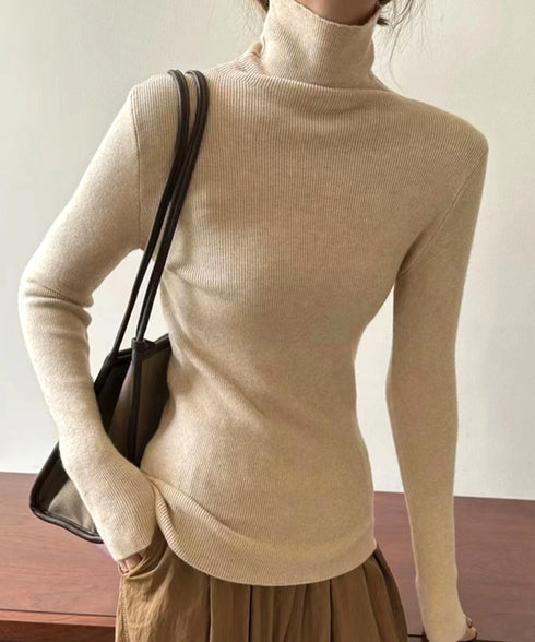 タートルネックリブニットとっくりセーター ハイネックニットレディース きれいめ 韓国風タイトニットソー着やせ 大人可愛いニット秋冬 シンプルニットインナーあったか 86LXAYT-001