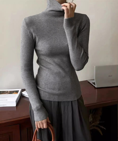 タートルネックリブニットとっくりセーター ハイネックニットレディース きれいめ 韓国風タイトニットソー着やせ 大人可愛いニット秋冬 シンプルニットインナーあったか 86LXAYT-001