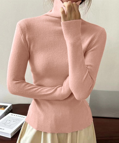 タートルネックリブニットとっくりセーター ハイネックニットレディース きれいめ 韓国風タイトニットソー着やせ 大人可愛いニット秋冬 シンプルニットインナーあったか 86LXAYT-001