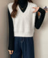 シャギーニットベストショート丈ニットジレ レディース フェイクファーニットベスト Vネック ノースリーブニットトップス 大人可愛い重ね着ニット無地 韓国風春秋冬服 86LYANYAN-001