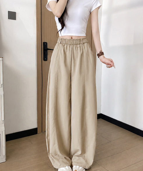 ワイドカーブパンツカーゴイージーパンツ夏 韓国風 脚長見え美脚ワイドパンツレディース ハイウエストスポーティーパンツY2Kストリートパンツウエストゴムダンスパンツ 86LYDUN-001