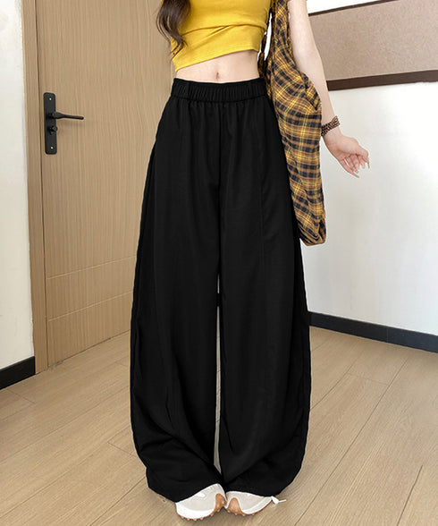 ワイドカーブパンツカーゴイージーパンツ夏 韓国風 脚長見え美脚ワイドパンツレディース ハイウエストスポーティーパンツY2Kストリートパンツウエストゴムダンスパンツ 86LYDUN-001