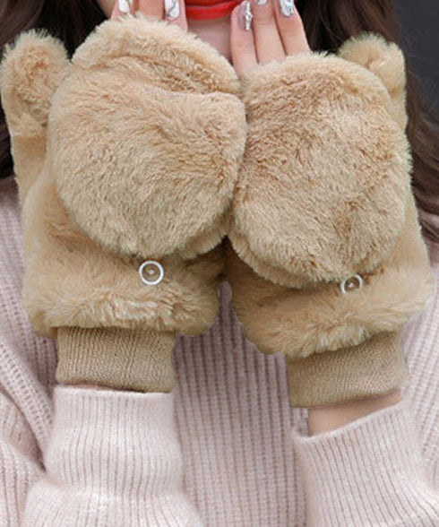 ボア手袋 裏起毛ミトングローブ あったか 紐付きファー手袋暖かい かわいいミトン手袋 スマホ対応 もこもこ 裏ボア 指出し手袋ふわふわ アウトドア冬 防寒グローブ 86LYUMU-002