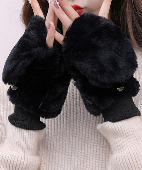 ボア手袋 裏起毛ミトングローブ あったか 紐付きファー手袋暖かい かわいいミトン手袋 スマホ対応 もこもこ 裏ボア 指出し手袋ふわふわ アウトドア冬 防寒グローブ 86LYUMU-002