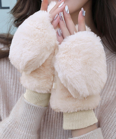 ボア手袋 裏起毛ミトングローブ あったか 紐付きファー手袋暖かい かわいいミトン手袋 スマホ対応 もこもこ 裏ボア 指出し手袋ふわふわ アウトドア冬 防寒グローブ 86LYUMU-002