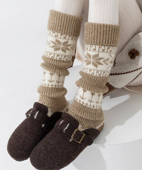 ノルディック柄レッグウォーマー暖かい靴下 大人可愛い足首ウォーマーロング 足温めるニット靴下フェアアイル柄 ふくろはぎぽかぽかハイソックス 足元あったかグッズ防寒 86LYXIAN-001