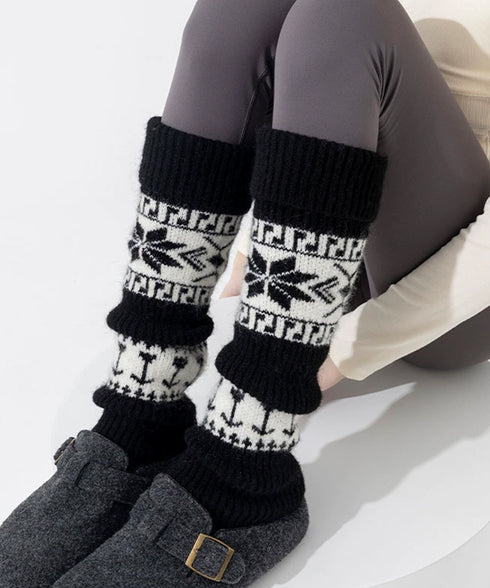 ノルディック柄レッグウォーマー暖かい靴下 大人可愛い足首ウォーマーロング 足温めるニット靴下フェアアイル柄 ふくろはぎぽかぽかハイソックス 足元あったかグッズ防寒 86LYXIAN-001