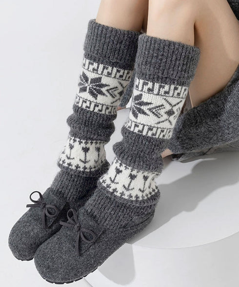 ノルディック柄レッグウォーマー暖かい靴下 大人可愛い足首ウォーマーロング 足温めるニット靴下フェアアイル柄 ふくろはぎぽかぽかハイソックス 足元あったかグッズ防寒 86LYXIAN-001