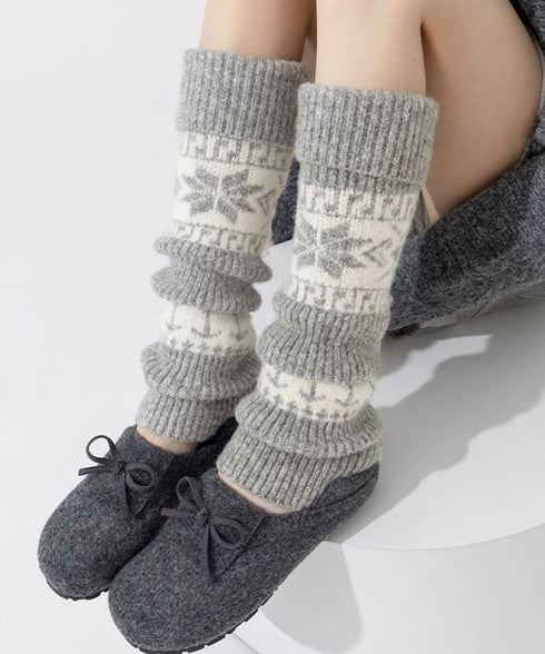 ノルディック柄レッグウォーマー暖かい靴下 大人可愛い足首ウォーマーロング 足温めるニット靴下フェアアイル柄 ふくろはぎぽかぽかハイソックス 足元あったかグッズ防寒 86LYXIAN-001