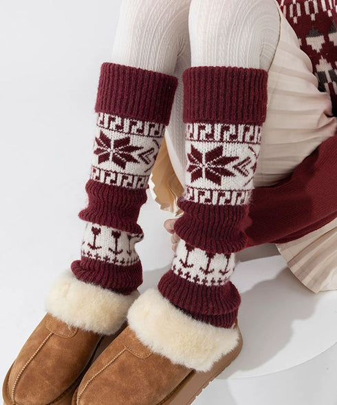 ノルディック柄レッグウォーマー暖かい靴下 大人可愛い足首ウォーマーロング 足温めるニット靴下フェアアイル柄 ふくろはぎぽかぽかハイソックス 足元あったかグッズ防寒 86LYXIAN-001