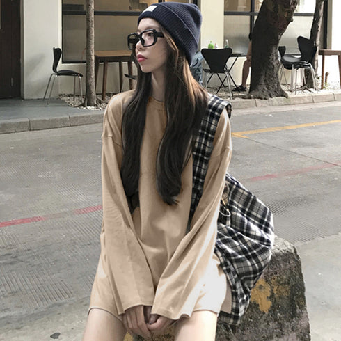 ゆったり 着やせ 長袖プルオーバー 無地 ルーズTシャツ レディース カジュアルトップス 韓国ファッション おしゃれカットソー 重ね着 ロンティー ラウンドネック 86SHIZM-002