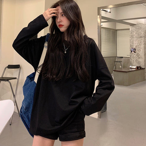 ゆったり 着やせ 長袖プルオーバー 無地 ルーズTシャツ レディース カジュアルトップス 韓国ファッション おしゃれカットソー 重ね着 ロンティー ラウンドネック 86SHIZM-002