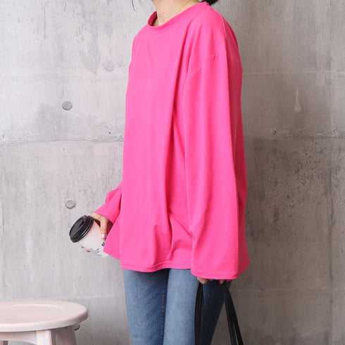 ゆったり 着やせ 長袖プルオーバー 無地 ルーズTシャツ レディース カジュアルトップス 韓国ファッション おしゃれカットソー 重ね着 ロンティー ラウンドネック 86SHIZM-002
