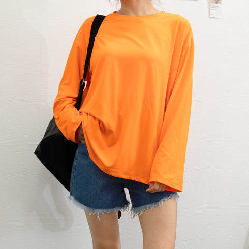 ゆったり 着やせ 長袖プルオーバー 無地 ルーズTシャツ レディース カジュアルトップス 韓国ファッション おしゃれカットソー 重ね着 ロンティー ラウンドネック 86SHIZM-002