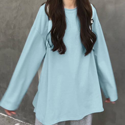 ゆったり 着やせ 長袖プルオーバー 無地 ルーズTシャツ レディース カジュアルトップス 韓国ファッション おしゃれカットソー 重ね着 ロンティー ラウンドネック 86SHIZM-002