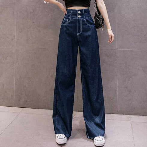 デニム ワイドパンツ ハイウエスト 脚長 おしゃれ ロングパンツ レディース カットオフ 美脚 ストレートパンツ 着やせ カジュアル ジーンズ ゆったり 春秋夏 86SIBOTE-001