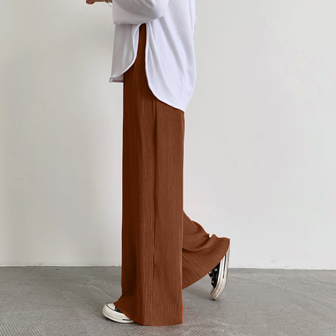 アコーディオンプリーツルーズワイドパンツ プリーツパンツ レディース カラーパンツ セルフカット大人カジュアル バギーパンツ リラックス フレアパンツ 全12色 86SSJL-001