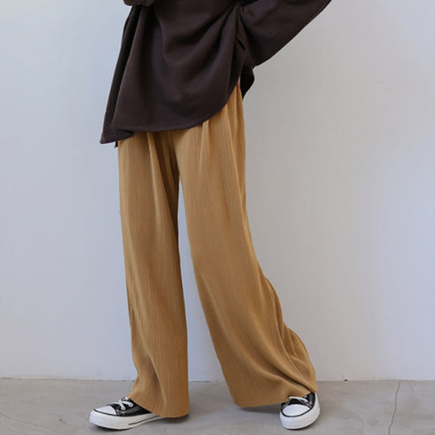 アコーディオンプリーツルーズワイドパンツ プリーツパンツ レディース カラーパンツ セルフカット大人カジュアル バギーパンツ リラックス フレアパンツ 全12色 86SSJL-001