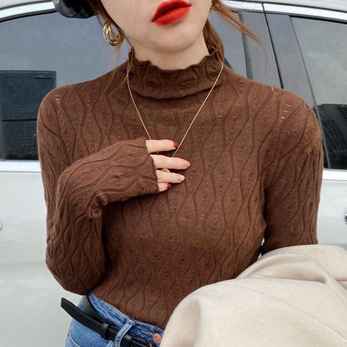 ニットトップス 秋冬プチハイネック 長袖 レディース おしゃれ ニットカットソー きれいめ ニットセーター プルオーバー オフィスカジュアル ニットウエア 韓国 86SSJL-015