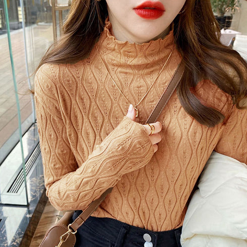 ニットトップス 秋冬プチハイネック 長袖 レディース おしゃれ ニットカットソー きれいめ ニットセーター プルオーバー オフィスカジュアル ニットウエア 韓国 86SSJL-015
