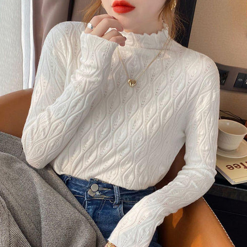 ニットトップス 秋冬プチハイネック 長袖 レディース おしゃれ ニットカットソー きれいめ ニットセーター プルオーバー オフィスカジュアル ニットウエア 韓国 86SSJL-015