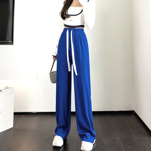 イージー ワイドパンツ レディース 脚長 おしゃれ 楽ちんパンツ ウエストゴム カジュアル ロングパンツ ハイウエスト 無地 スウエットパンツ 春夏カラーパンツ 86XANYT-040