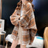 チェック柄シャツ 起毛シャツブラウス韓国 BIGシルエット ライトアウター レディース ゆったり カジュアル チュニックシャツ ドロップショルダーカーディガン 86XANYT-064