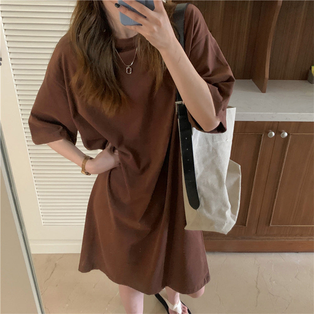 ゆったり Tシャツワンピース レディース ブラウン