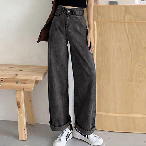 デニムワイドパンツハイウエストレディース ロングパンツ レディース ストレートパンツ カジュアル ズボン 韓国風 ジーンズ ゆったり ボトムス 春夏 ロールアップ 86YIFANGE-003