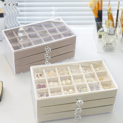 3段引き出しジュエリー収納ボックス 防塵 可愛い アクセサリーケース ピアス ブレスレット 小物入れ 韓国 イヤリング 指輪 ネックレス ジュエリーディスプレイ 86AOQILA-001